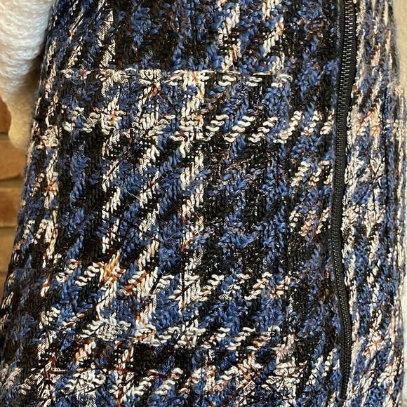 Parker Krista Tweed Blue Plaid Mini Zip Up Pencil Skirt - Picture 4 of 9